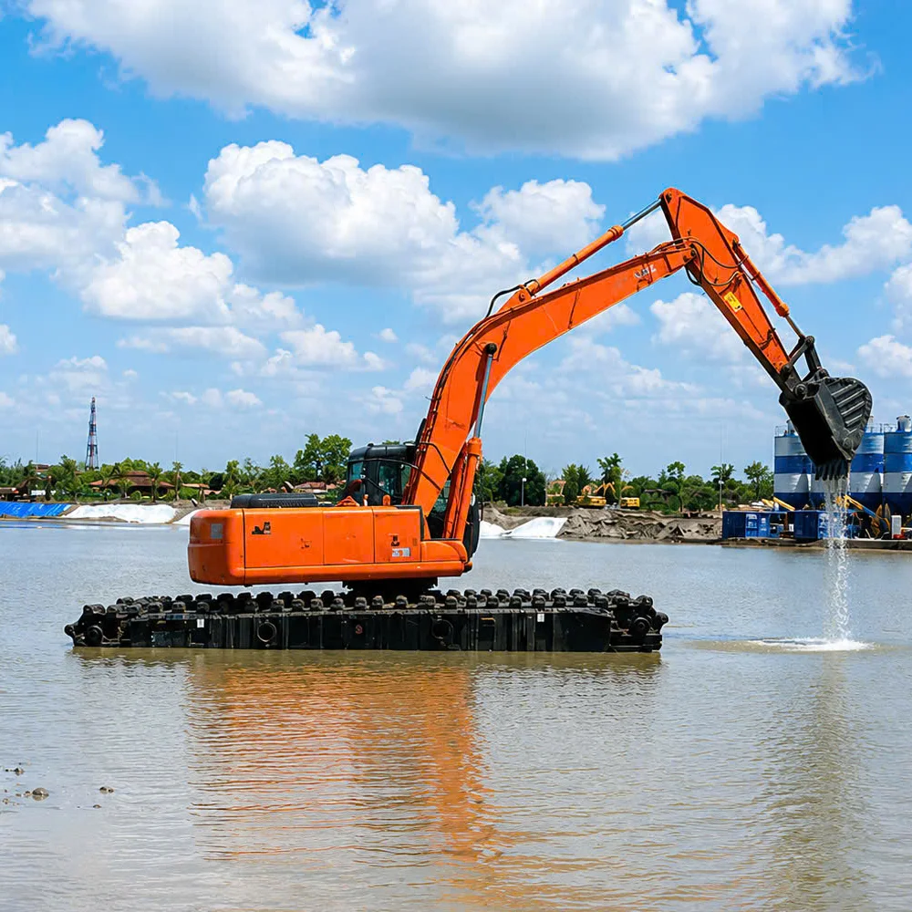Máy xúc cổ cò nạo vét kênh mương